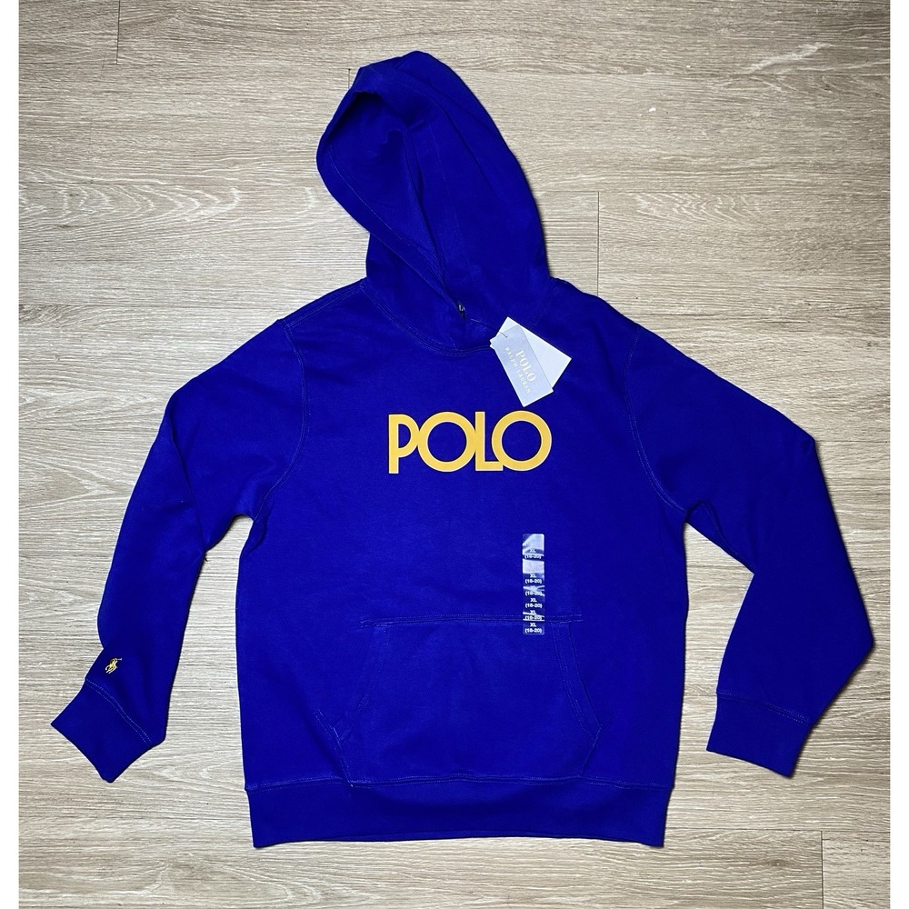 *NWT Polo Ralph Lauren ROYAL BLUE/YELLOW DOUBLE-KNIT Hoodie Boys Size XL 18/20